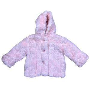 NWT KC Collections Baby Pink Faux Fur Hooded Jacket 12 Months Winter Casual